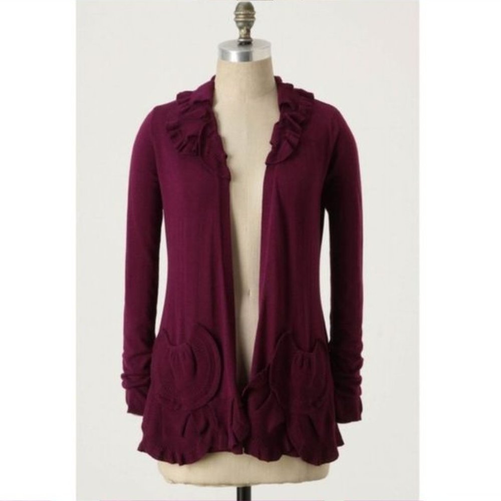 Anthropologie Guinevere Purple Ruffled Cardigan - Picture 1 of 6